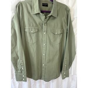 Goodlife Shirt Adult Large Pearl Snap Up Pocket Mens Long sleeve green cowboy